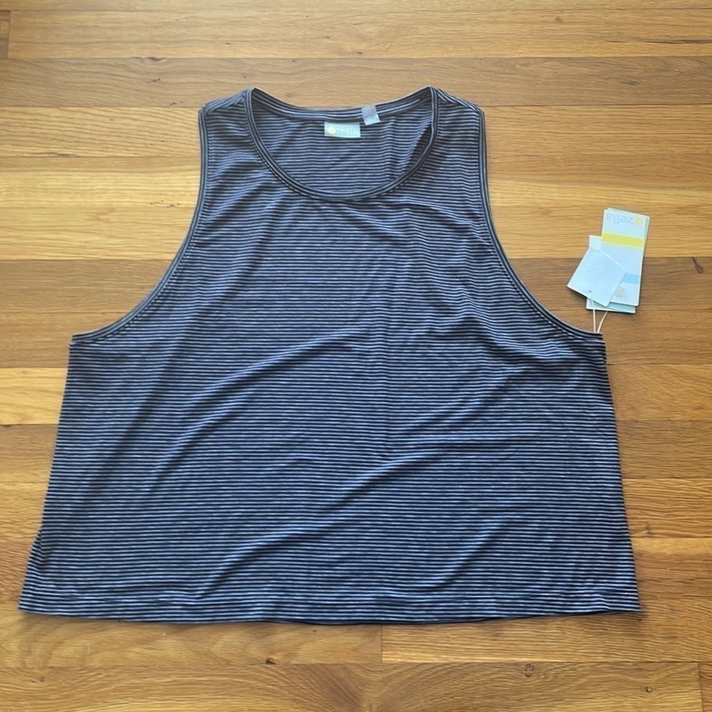 NEW Zella Work For It Stripe Tank Top in Black/Gray yoga studio XL